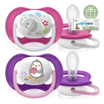 PHILIPS AVENT - Šidítko Ultra air Zvířátko 6-18m dívka, 2 ks+WW Soapberry 60ks