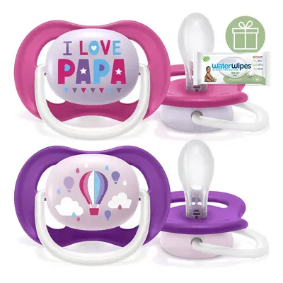 PHILIPS AVENT - Šidítko Ultra air Text 6-18m dívka, 2 ks+WW Soapberry 60ks