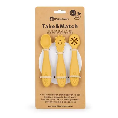 PETITE&MARS - Set 3 ks silikonových tréninkových lžiček Take&Match Intense Ochre 6m+