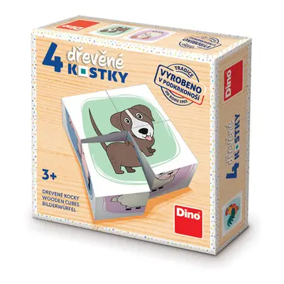 DINOTOYS - Dřevěné kostky Zvířátka - 4 kostky