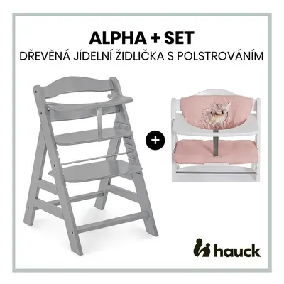 HAUCK - Alpha+ set 2v1 dřevěná židle, grey + polstrování Sweety