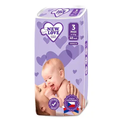 NEW LOVE - Dětské jednorázové pleny Premium comfort 3 MIDI 4-9 kg 48 ks