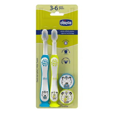 CHICCO - Set zubních kartáčků pro děti Tiger-Panda 3-6r, 2ks