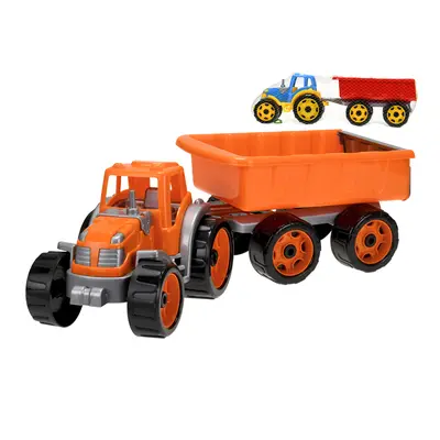 MIKRO TRADING - Traktor se sklápěcím přívěsem 54cm oranžový v síťce