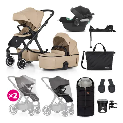 PETITE&MARS - Kočárek kombinovaný ICON 2v1 Mocha Beige XXL AIR + CYBEX Aton B2 i-Size + základna