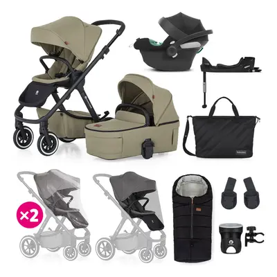 PETITE&MARS - Kočárek kombinovaný ICON 2v1 Mossy Green XXL AIR + CYBEX Aton B2 i-Size + základna