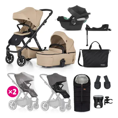 PETITE&MARS - Kočárek kombinovaný ICON 2v1 Mocha Beige XXL RWS + CYBEX Aton B2 i-Size + základna