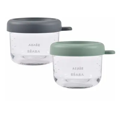 BEABA - Kelímky na jídlo skleněné 2x 150 ml Green Grey