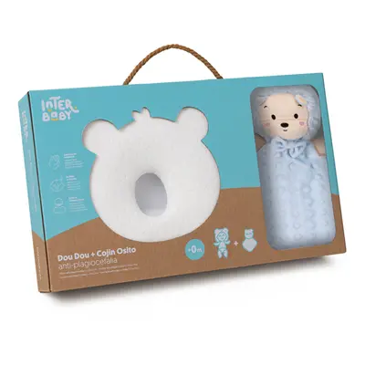 INTERBABY - SET MÉĎA - ergonomický polštářek + přítulka - modrý