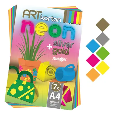 JUNIOR - Blok barevného papíru - výkres ART CARTON NEON A4 250g (7 ks) mix 7 barev