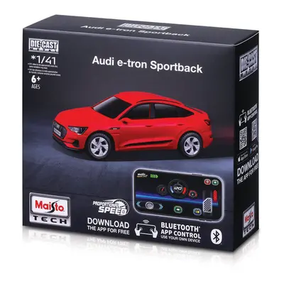 MAISTO - RC - DIE-CAST METAL se světly, 1:41, Audi e-tron Sportback, červená, 2,4GHz, USB, XTR, 