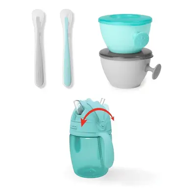 SKIP HOP - Set jídelní s hrníčkem 5 ks Easy-Feed Mealtime Set Teal/Grey 6m+