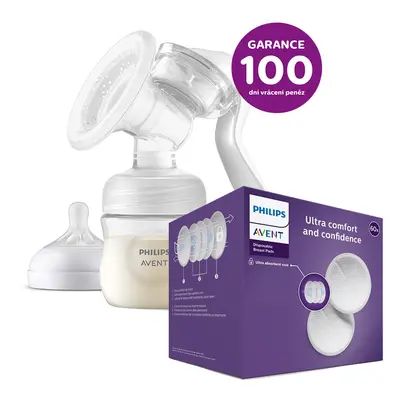 PHILIPS AVENT - Odsávačka mateř. mléka manuální + Prsní vložky jednorázové 60 ks