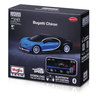 MAISTO - RC - DIE-CAST METAL se světly, Bugatti Chiron,modro-černá, 2,4GHz, USB, XTR, Bluetooth 