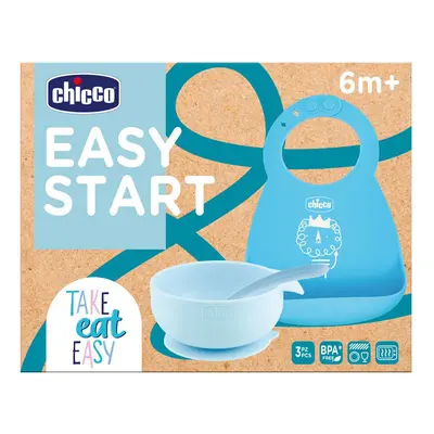 CHICCO - Set jídelní silikonový - blue, 6m+