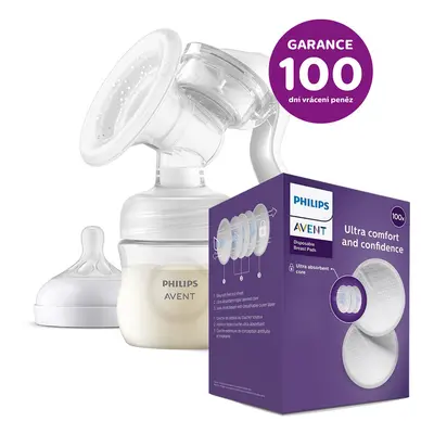 PHILIPS AVENT - Odsávačka mateř. mléka manuální + Prsní vložky jednorázové 100 ks