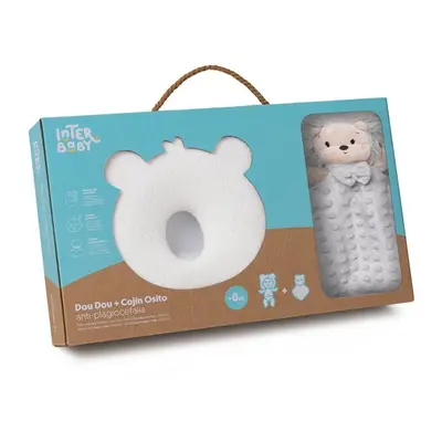 INTERBABY - SET MÉĎA - ergonomický polštářek + přítulka - šedý