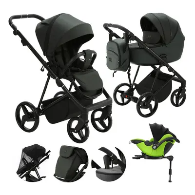 ADAMEX - Kočárek kombinovaný Blanc Standard Dark green + KIDDY Evoluna i-size 2 + základna