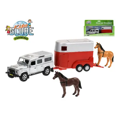 MIKRO TRADING - Kids Globe Farming auto Land Rover Defender kov 14cm zpětný chod s přívěsem pro 