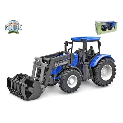 MIKRO TRADING - Kids Globe traktor modrý s předním nakladačem volný chod 27cm v krabičce