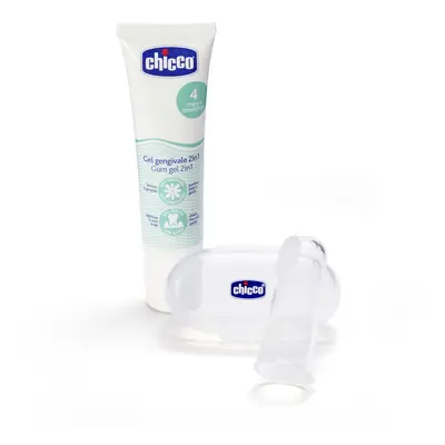 CHICCO - Set zubní uklidňující gel a kartáček na prst s pouzdrem 4m+