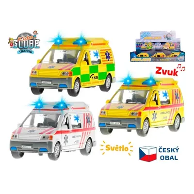 MIKRO TRADING - Kids Globe Traffic ambulance CZ 14cm kov zpětný chod na baterie světlo a zvuk 12