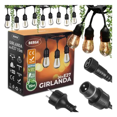 BERGE Zahradní girlanda 15m + 31x 1W LED žárovka