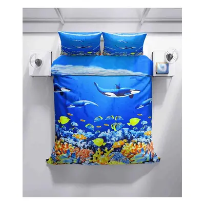 3D Povlečení polycotton Oceán TiaHome - 1x Polštář 90x70cm, 1x Přikrývka 140x200cm