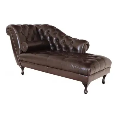 Indický nábytek - Lenoška Chesterfield Delano z pravé hovězí kůže Brown Brown