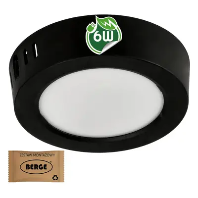 BERGE Kulatý LED panel černý - přisazený - 6W - PC - neutrální bílá