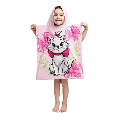 Jerry Fabrics plážová osuška pončo Marie Cat Pink flower 50x115 cm