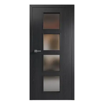 Solodoor Interiérové dveře Etta 4, 70 P, 750 × 1985 mm, fólie, pravé, dub Boston, prosklené