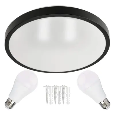 ECOLIGHT LED stropní svítidlo 2xE27 kulatá černá + 2x E27 10W neutrální bílá