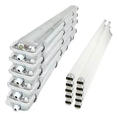 5x Svítidlo ECOlight + 10x LED trubice - G13 - 120cm - 18W - 1800lm neutrální bílá - SADA