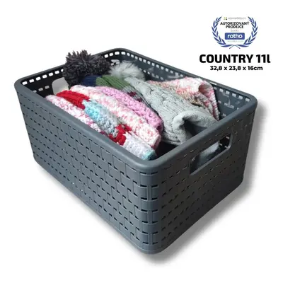 Rotho Plastový košík COUNTRY, rovný, antracit (11l - 33x24x16)