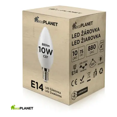 BERGE LED žárovka - ecoPLANET - E14 - 10W - svíčka - 880Lm - teplá bílá