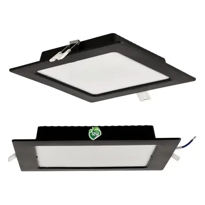 BERGE Čtvercový LED panel zapuštěný - černý - 12W - PC - neutrální bílá