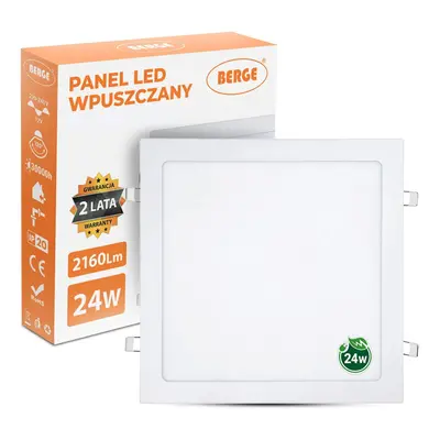 BERGE LED panel čtvercový 300x300x20mm vestavný - 24W - 230V - 1900Lm - teplá