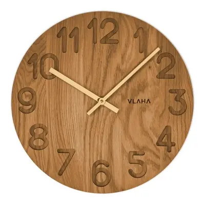 VLAHA Dřevěné hodiny OAK vyrobené v Čechách se zlatými ručkami ⌀34cm