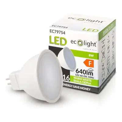 ECOLIGHT LED žárovka MR16 12V 8W teplá bílá