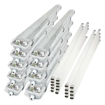 9x Svítidlo ECOlight + 18x LED trubice - G13 - 120cm - 18W - 1800lm neutrální bílá - SADA