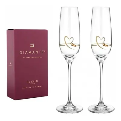 Diamante sklenice na šampaňské se Swarovski krystaly Heart of Gold 150 ml 2KS