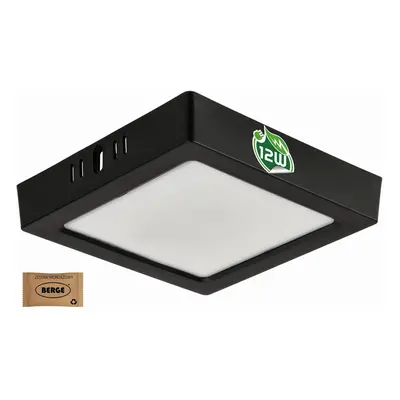 BERGE Čtvercový LED panel přisazený - černý - 12W - PC - neutrální bílá