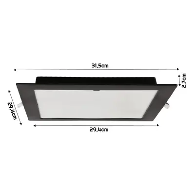 BERGE Čtvercový LED panel zapuštěný černý - 24W - PC - neutrální bílá