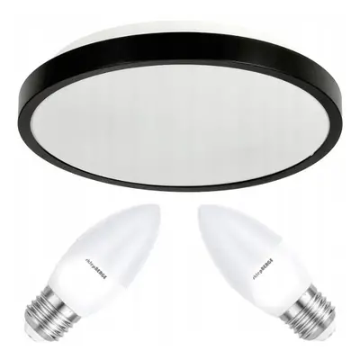 BERGE Stropní LED svítidlo LARI-R BLACK - 2xE27 - IP20 + 2x E27 10W svíčka - neutrální bílá