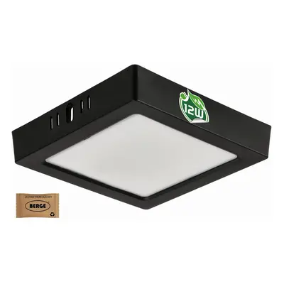 BERGE Čtvercový LED panel přisazený - černý - 12W - PC - neutrální bílá