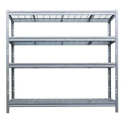 Kovový regál BULLRACK RIVET, 200x210x60 cm, 4x síťovaná drátěná police, 600 kg na polici, zinek