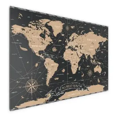 ALLboards magnetický obraz na stěnu bez rámu 60 x 90 cm - fotoobraz černá mapa světa