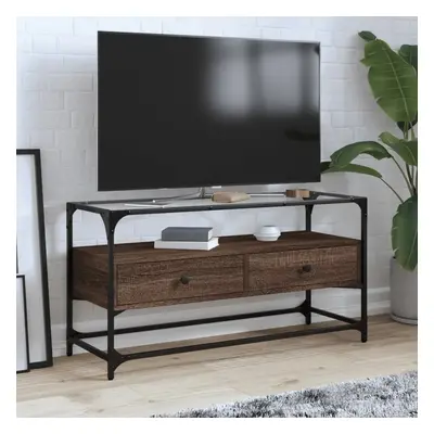 TV skříňka se skleněnou deskou hnědý dub 98x35x51 cm kompozit