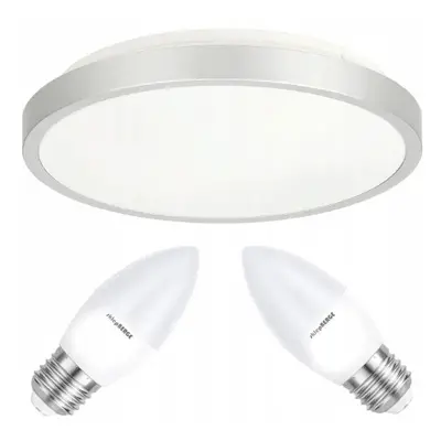 BERGE Stropní LED svítidlo SEMO-R SILVER - 2xE27 IP20 + 2x E27 10W svíčka - studená bílá